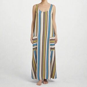 VTG Louis Verdad Striped Maxi Dress Sz S Made in USA Y2K Sleeveless Pockets Boho